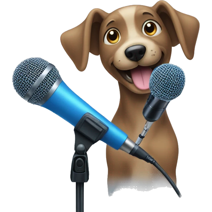smiling blue dog with a microphone emoji