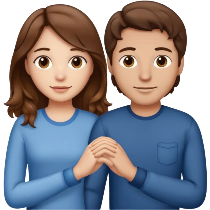A girl with brown hair and a man with a middle wavy part holding hands emoji