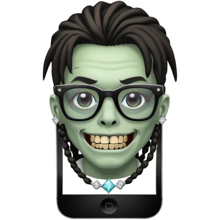 zumbi do iPhone com grillz de diamante, com nudread preto e óculos quadrado emoji