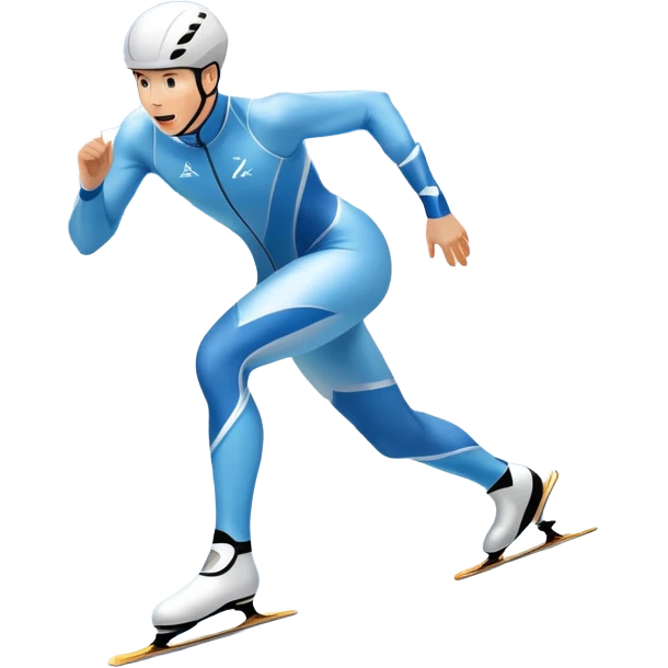 An icon showing a speed skater in a dynamic pose racing on a professional ice track, dressed in an aerodynamic suit. The scene includes a stadium with cheering crowds, icy reflections, and a snowy mountain backdrop. Transparent background captures the speed and intensity of the sport. emoji