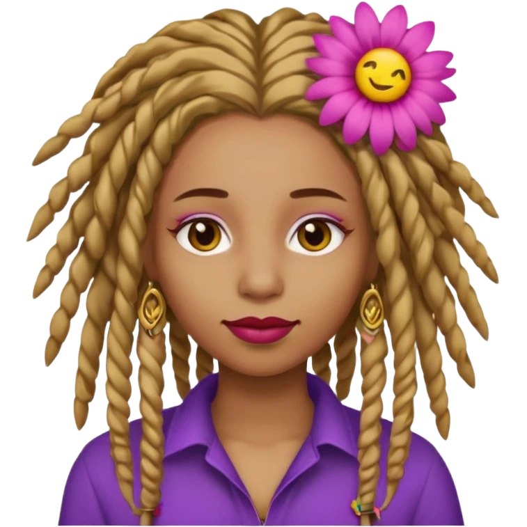 Gold dread locs pink emoji face purple flower in the hair red lipstick light brown face   emoji