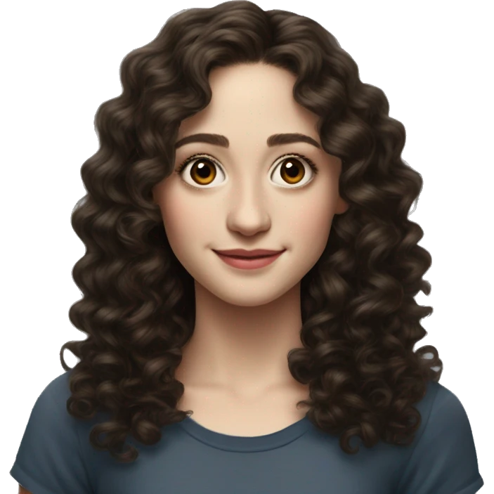 Emmy Rossum Teenager long dark brown curly hair, hyperreal photoreal emoji