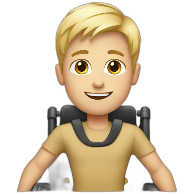 blonde boy in powered wheelchair emoji