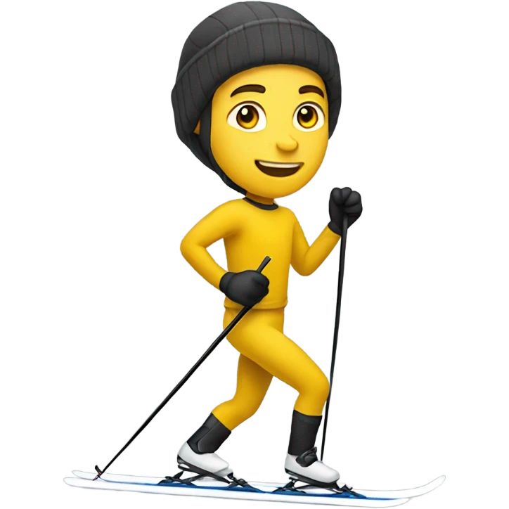 A white man in leggings and a yellow top cross country skiing emoji