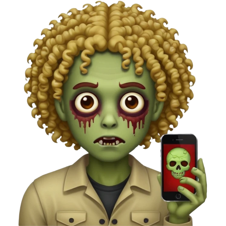 make the iphone zombie emoji and make it lightskin and give it curly hair and make it super realistic like the iphone emoji emoji