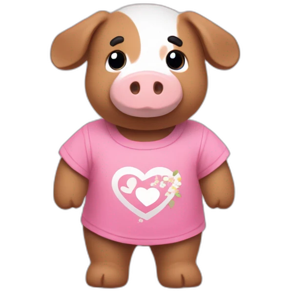 Un doudou cochon rose avec un t-shirt « i love Bretagne » emoji