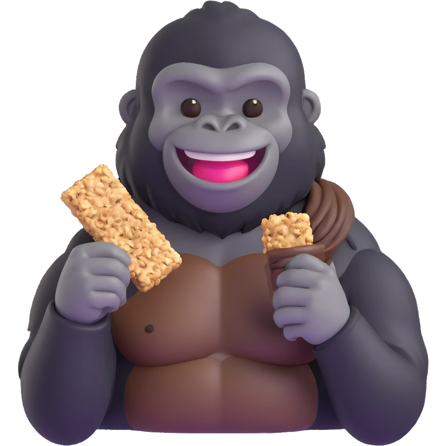 granola gorilla with a granola bar, smiling emoji