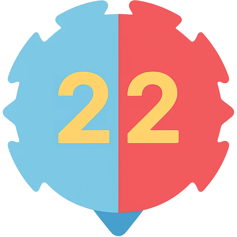 beyblade half sky blue and half red with the number 22, colorful modern icon style emoji