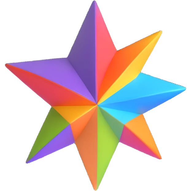 4-pointed star, three-dimensional, in a cartoon style, on a white background, bright colors, with a perspective composition, high saturation, prominent details, floating effect, lively atmosphere emoji