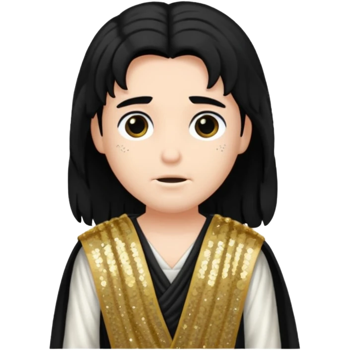 Pluto from Roman Deities with long black hair, black sequin toga emoji
