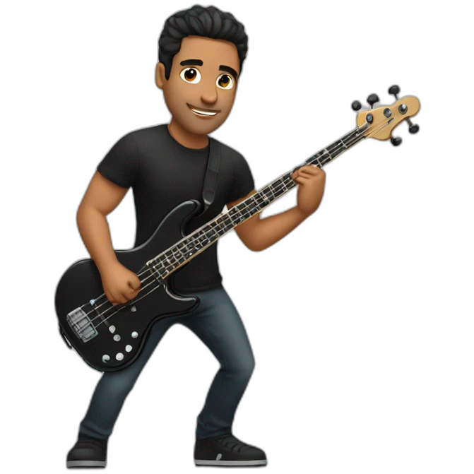strong latin man, in black shirt, playing electric bass emoji