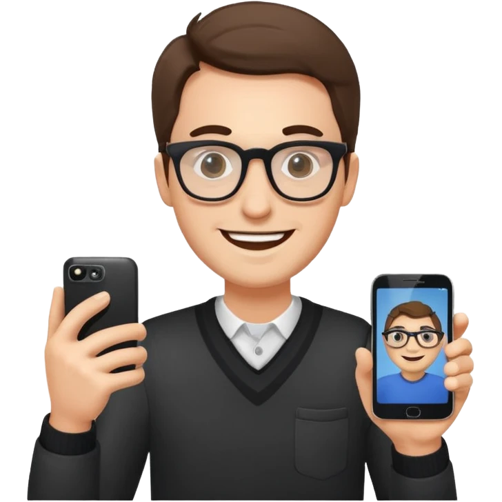 happy man leaving review on google on his phone emoji