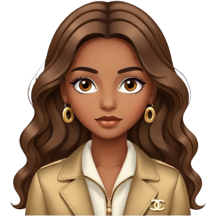 Glamours, brown skin, very beautiful girl, with long long lashes, brown wavy smooth silky long hair, straight parting hair,with Chanel jacket  emoji