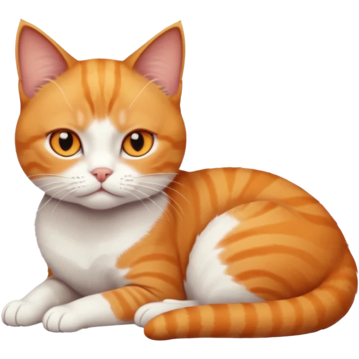 full body frowning tiny short hair ginger and white cat with orange eyes lying down emoji