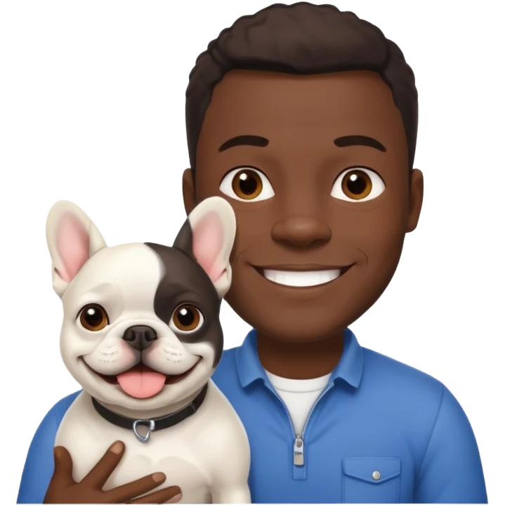 hombre médico de color de tez negro con bulldog francés blancos emoji
