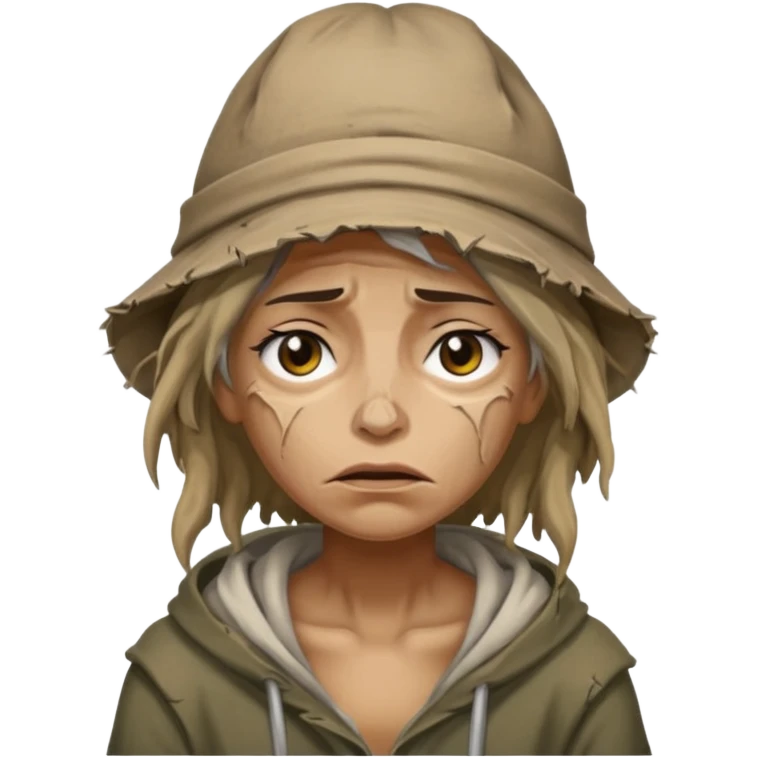 very dirty looking homeless woman with ripped hat with ugly hair emoji