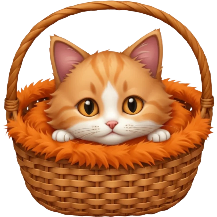 A fluffy kitten curled inside a wicker basket with sleepy eyes. emoji