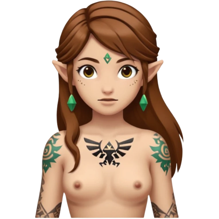 Hyrule legend of Zelda girl Brown hair brown eyesz white skin, naked with tattoos emoji