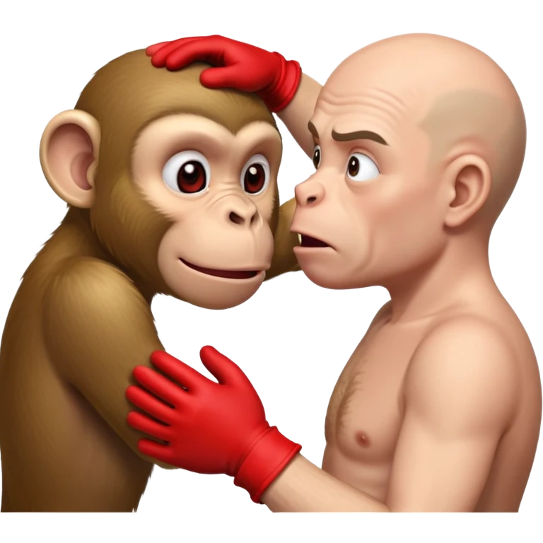 A monkey in red gloves slaps a bald man in the face emoji