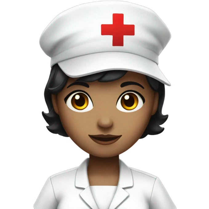 short black hair white skin female nurse with red cross sign hat wearing dress emoji
