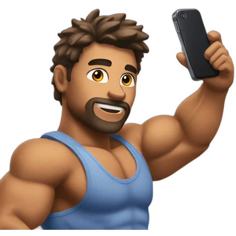 A muscular man posing with his phone taking selfie emoji