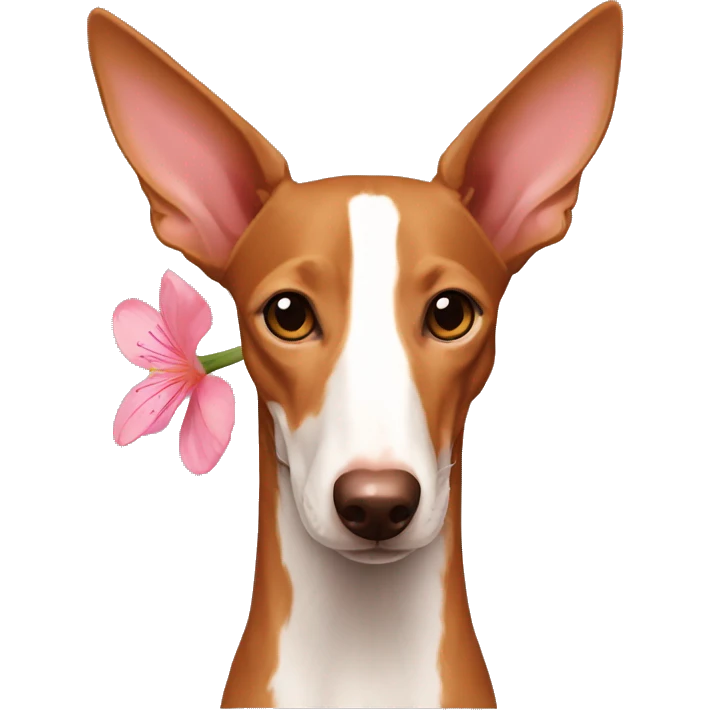 Un podenco marrón con el pelo rosa y una flor en el pelo emoji