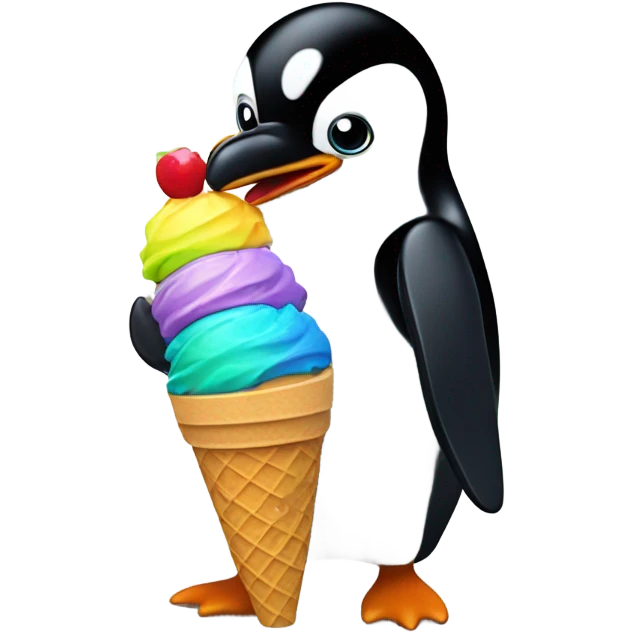 Pinguin eats icecream emoji