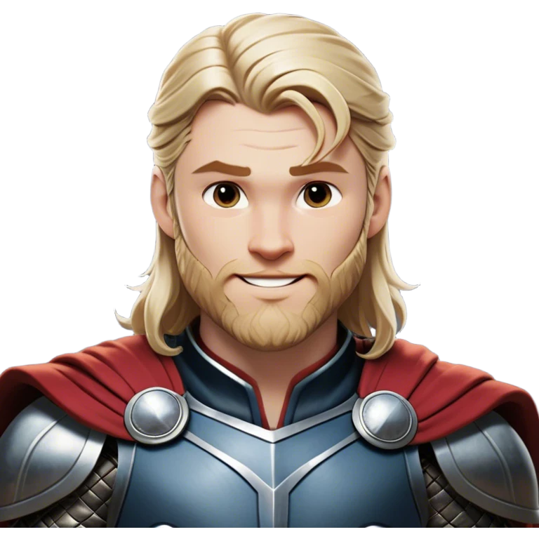 Cinematic Realistic Thor Portrait, head tilted playfully and inquisitively, showcasing his robust form and a warm, disarming smile. His expressive eyes and detailed armor are captured with lifelike clarity, as soft natural highlights reveal a side of the mighty god that is both approachable and full of mirth. emoji