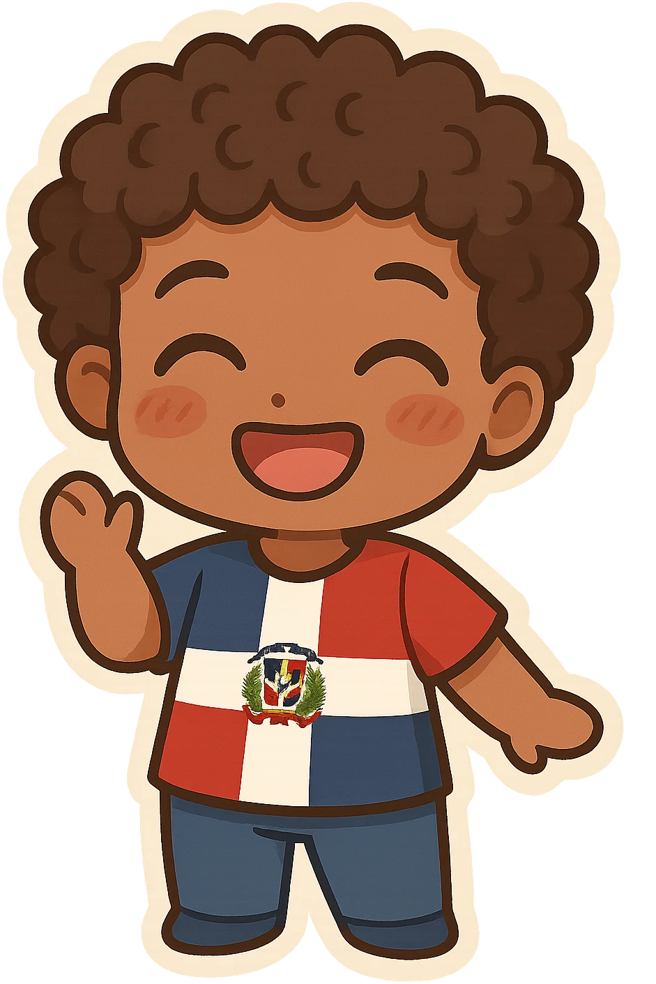 chibi emoji of a Dominican character with curly hair and brown skin, smiling emoji