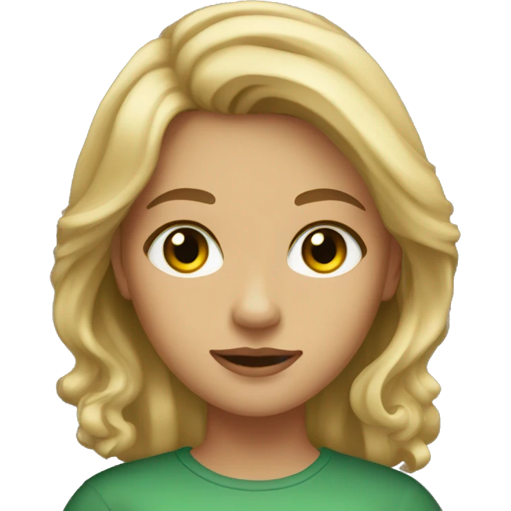 a girl with middle length dirty blonde hair, gold-orange-green eyes emoji