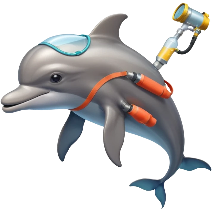 A brave dolphin in diver mask and oxygen tank on its back, exploring coral

 emoji