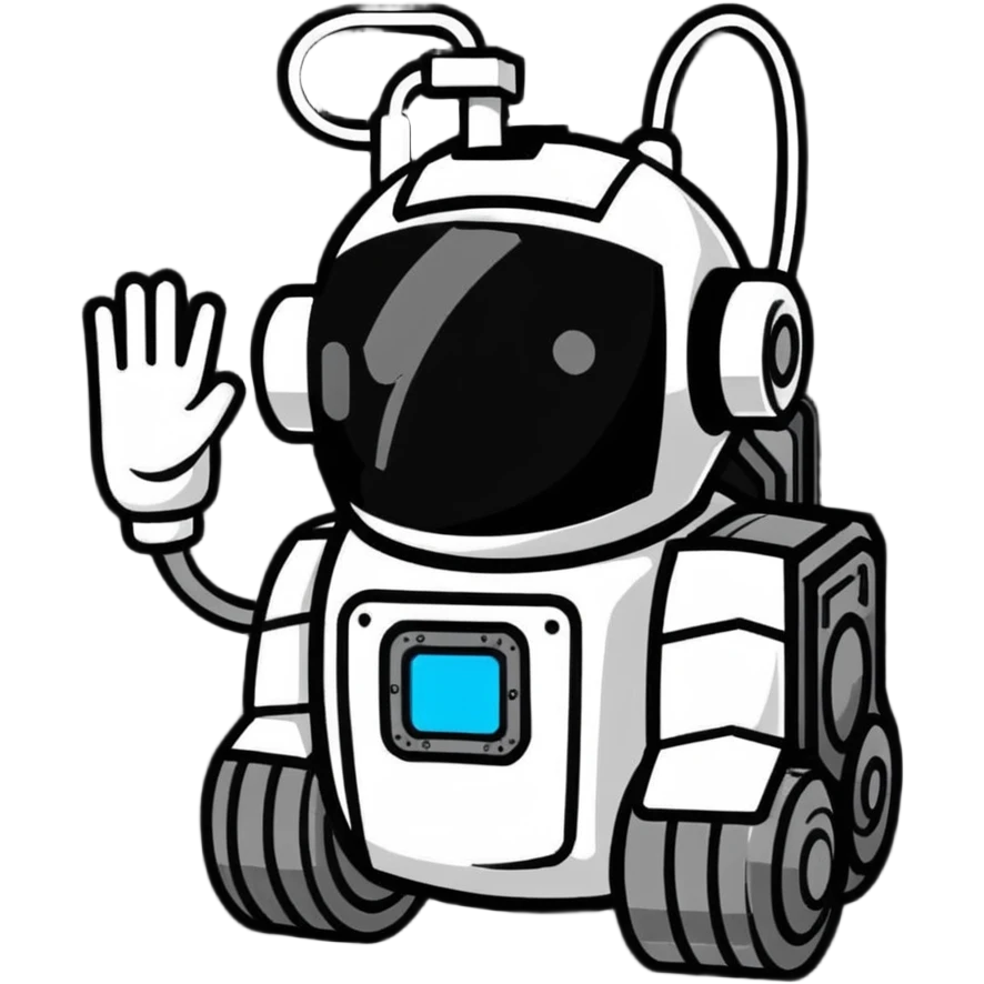 Industrial robot with exposed wiring and heavy metal plating emoji
