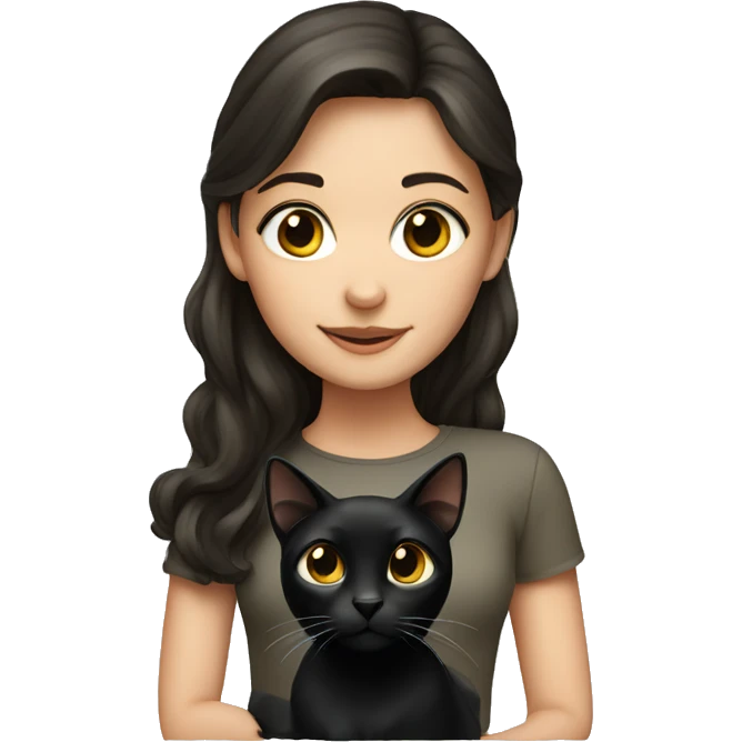 Brunette girl with black cat emoji