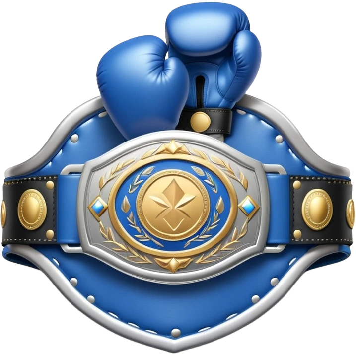 silver championship belt with a blue boxing glove in the middle emoji