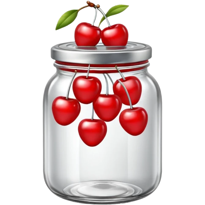 Realistic glass jar with silver metallic lid filled with maraschino cherries inside of it. emoji