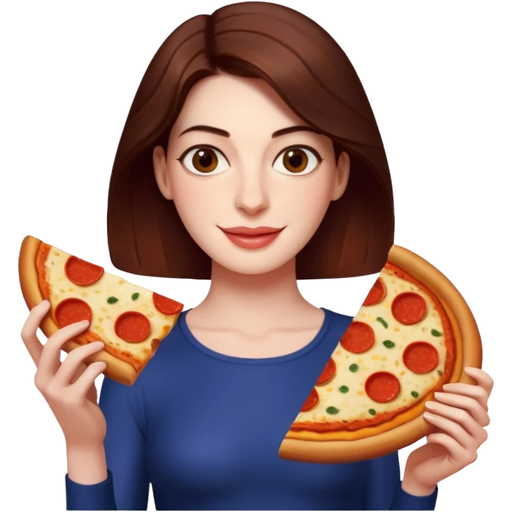Anne Hathaway with pizza emoji