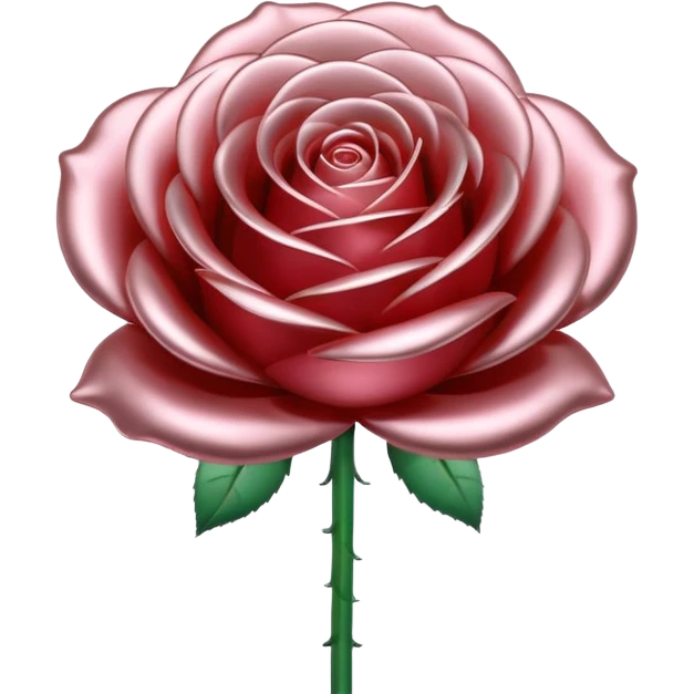A rose emoji made of liquid silver metal, smooth metallic petals, reflective chrome surface, soft gradients, elegant shape, minimalistic iOS emoji style, centered, clean white background, realistic highlights, no text emoji