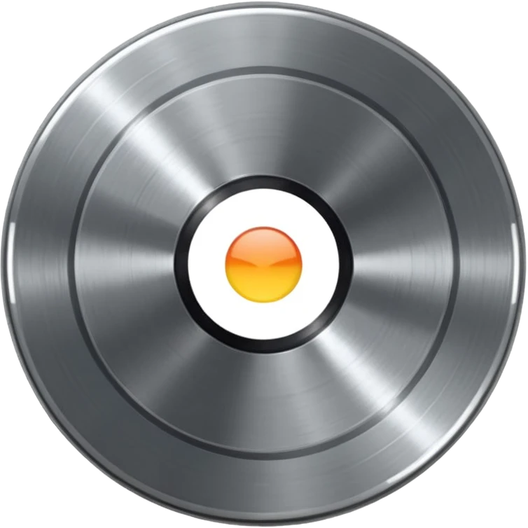 Chrome vinyl record emoji, silver metallic finish, iOS emoji style, reflective surface, minimal design, centered, smooth gradients, clean white background emoji