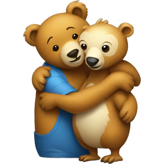 a bear animal and a dodo animal hugging emoji