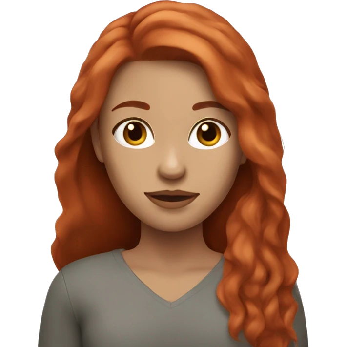 A red-haired girl with long hair wearing a clay mask emoji