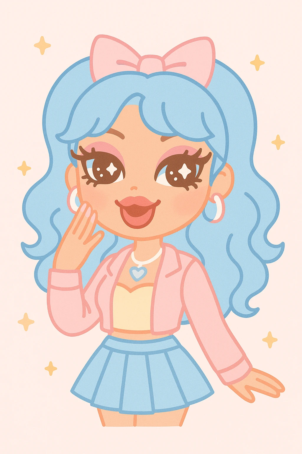 bratz baddie, gyaru fashion, blue hair, glamorous makeup, vibrant and cute anime style emoji