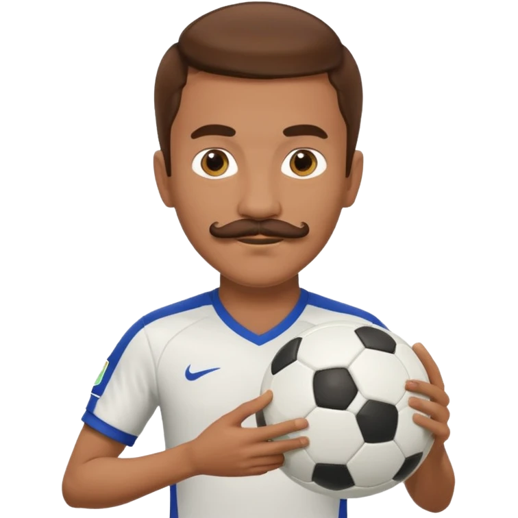 soccer player with mustache holding soccer ball emoji