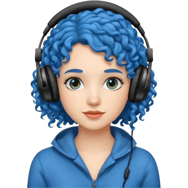 blue curly haired woman with headphone emoji