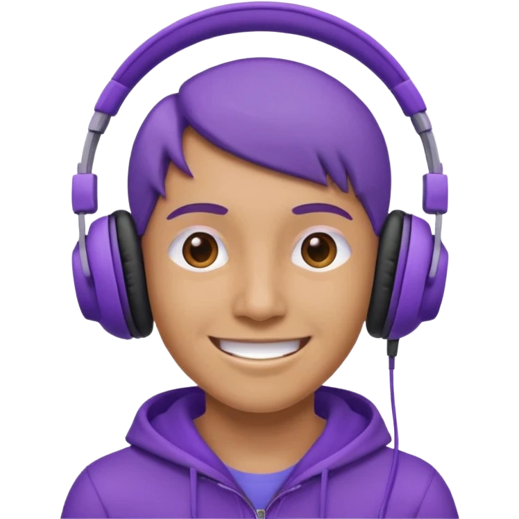 listen to music in purple headphone and smile emoji
