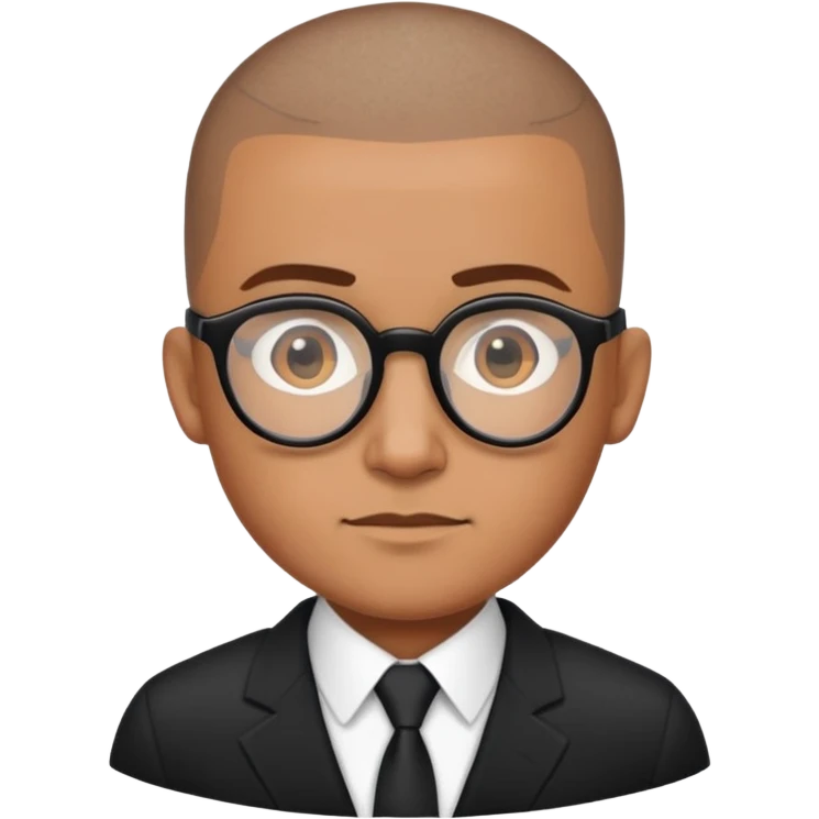 Buzz cut Latino with oval head glasses and black business suit  emoji