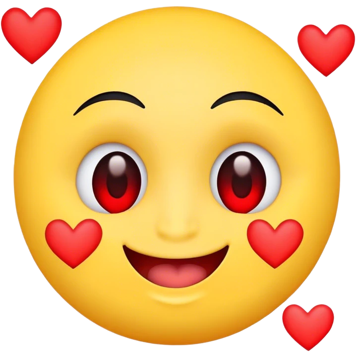 
A yellow circle face, eyes turned into red hearts, and a smiling mouth made of small black lines. There is no nose. emoji