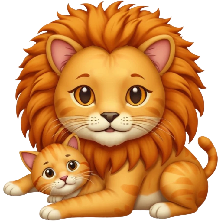 Gata masajeando el pelo de un león emoji