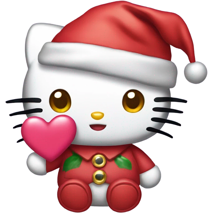 Hello kitty with a Santa hat holding a heart  emoji