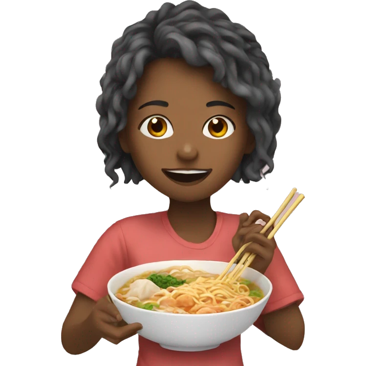 a girl eating ramen emoji