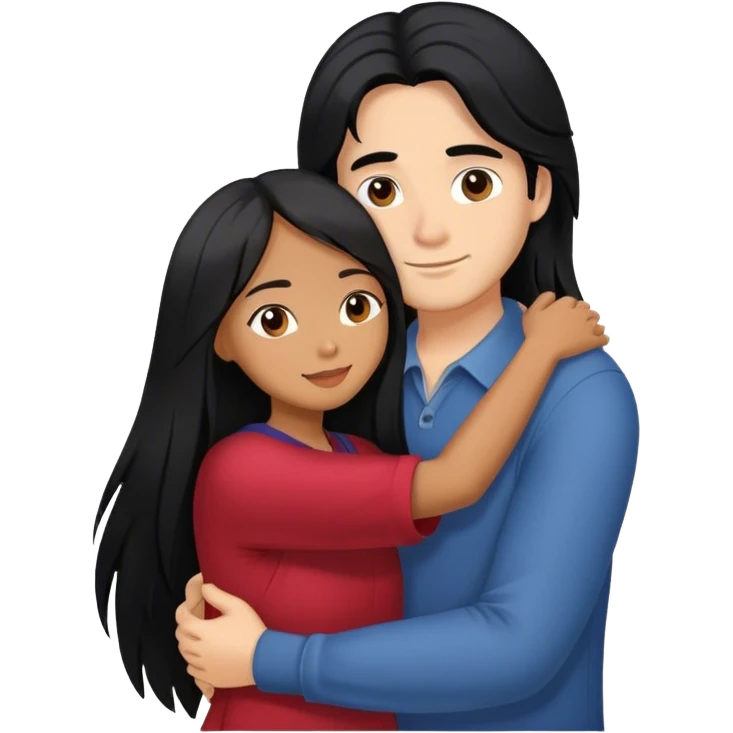 Guy with long black hair hugging brown hair Filipina emoji